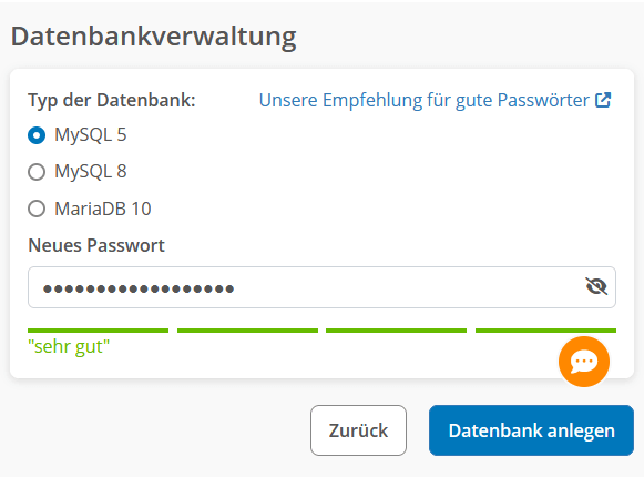 Datenbank Passwort vergeben