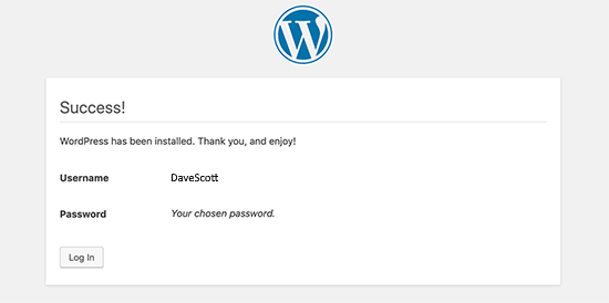 WP Installation successful